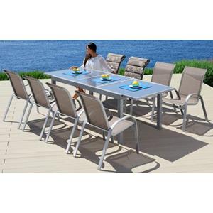 MERXX Tuin-eethoek Amalfi 8 stapelstoelen, tafel 100x180-240 cm, aluminium/textiel (9-delig)