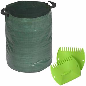 Nature Groene tuinafvalzak opvouwbaar 120 liter met een setje bladharken/tuinafval grijpers -