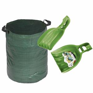 Nature Groene tuinafvalzak opvouwbaar 120 liter met een setje bladharken/tuinafval grijpers -