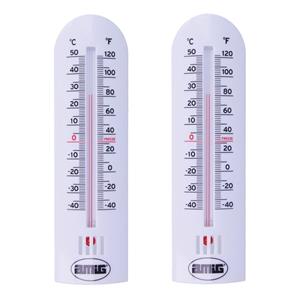 Amig Thermometer binnen/buiten - 2x - kunststof - wit - 30 x 6,5 cm - Celsius/Fahrenheit -