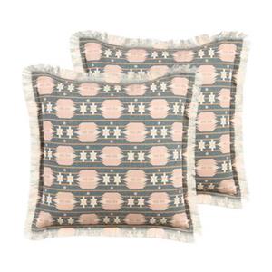 Beliani DIANTHUS - Sierkussen set van 2 - Grijs|Beige - 60 x 60 cm - Polyester