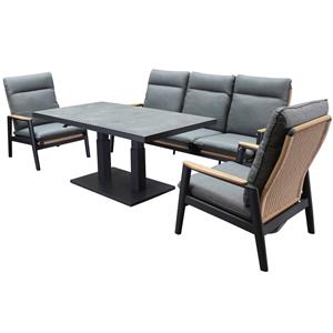 AVH-Outdoor Alzano stoel bank lounge diningset 4 delig verstelbaar antraciet aluminium