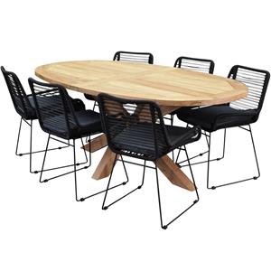 AVH-Outdoor Ellips Zenia dining tuinset 200x110xH76 cm 7 delig teak