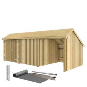 Plus Danmark Multi tuinhuis met dubbele deur/dicht/open 15,5 m2 onbehandeld compleet 248 x 635 x 250 cm | Type C