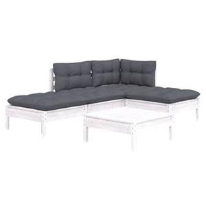 VidaXL 5-delige Loungeset met kussens grenenhout wit