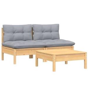 Bonnevie - 3-tlg. Garten-Lounge-Set,Gartenmöbel-Set mit Grauen Kissen Kiefernholz vidaXL877178