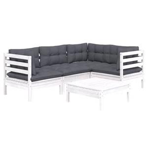 VidaXL 5-delige Loungeset met kussens grenenhout wit