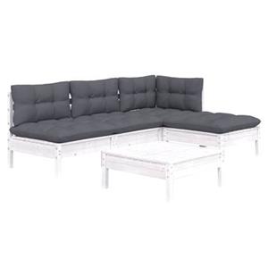 VidaXL 5-delige Loungeset met kussens grenenhout wit