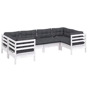 VidaXL 6-delige Loungeset met kussens grenenhout wit