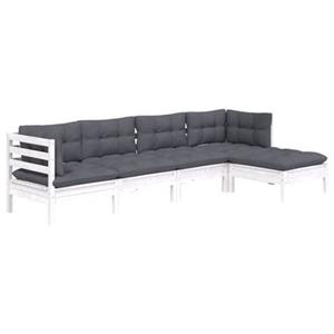 VidaXL 5-delige Loungeset met kussens grenenhout wit