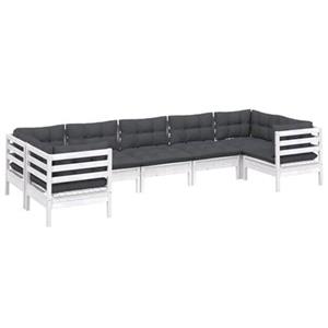 VidaXL 7-delige Loungeset met kussens grenenhout wit