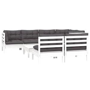 VidaXL 8-delige Loungeset met kussens massief grenenhout wit