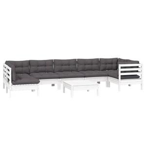 VidaXL 8-delige Loungeset met kussens grenenhout wit