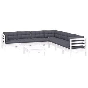 VidaXL 8-delige Loungeset met kussens massief grenenhout wit