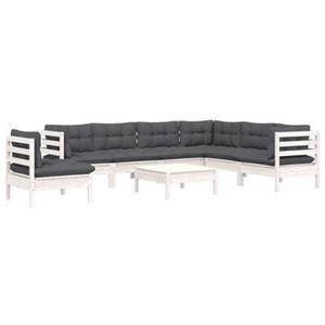 VidaXL 8-delige Loungeset met kussens massief grenenhout wit