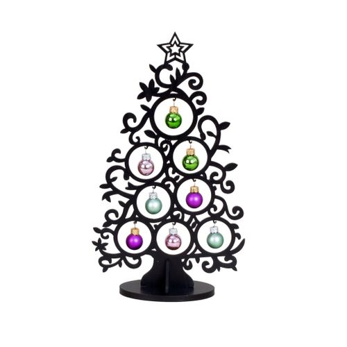 Merkloos Iko - Vensterbank Kerstboom - Hout - 30,5 Cm - Met Kerstballen