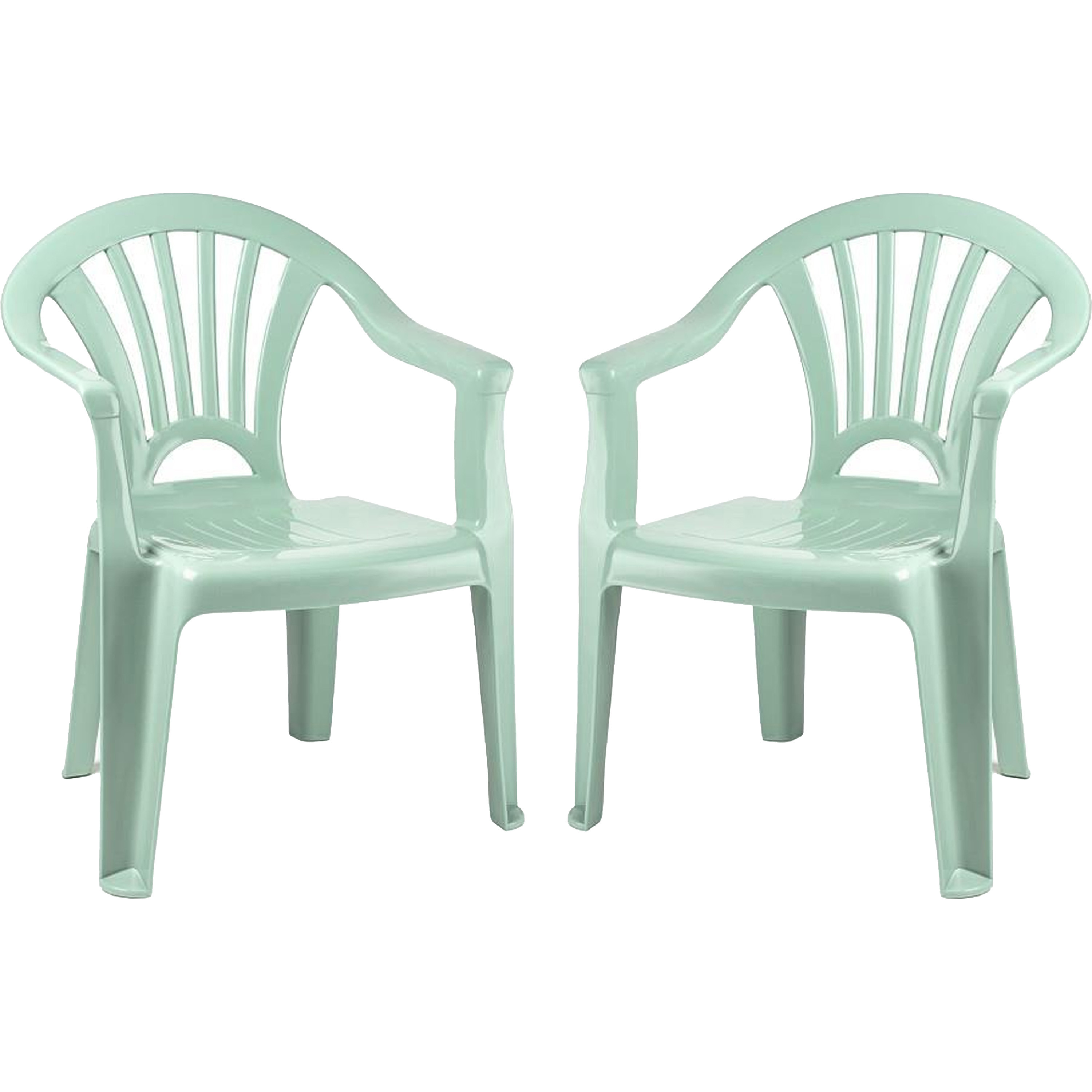PlasticForte Kinderstoel - 2x stuks - kunststof - mintgroen - 35 x 28 x 50 cm - tuin/camping/slaapkamer -