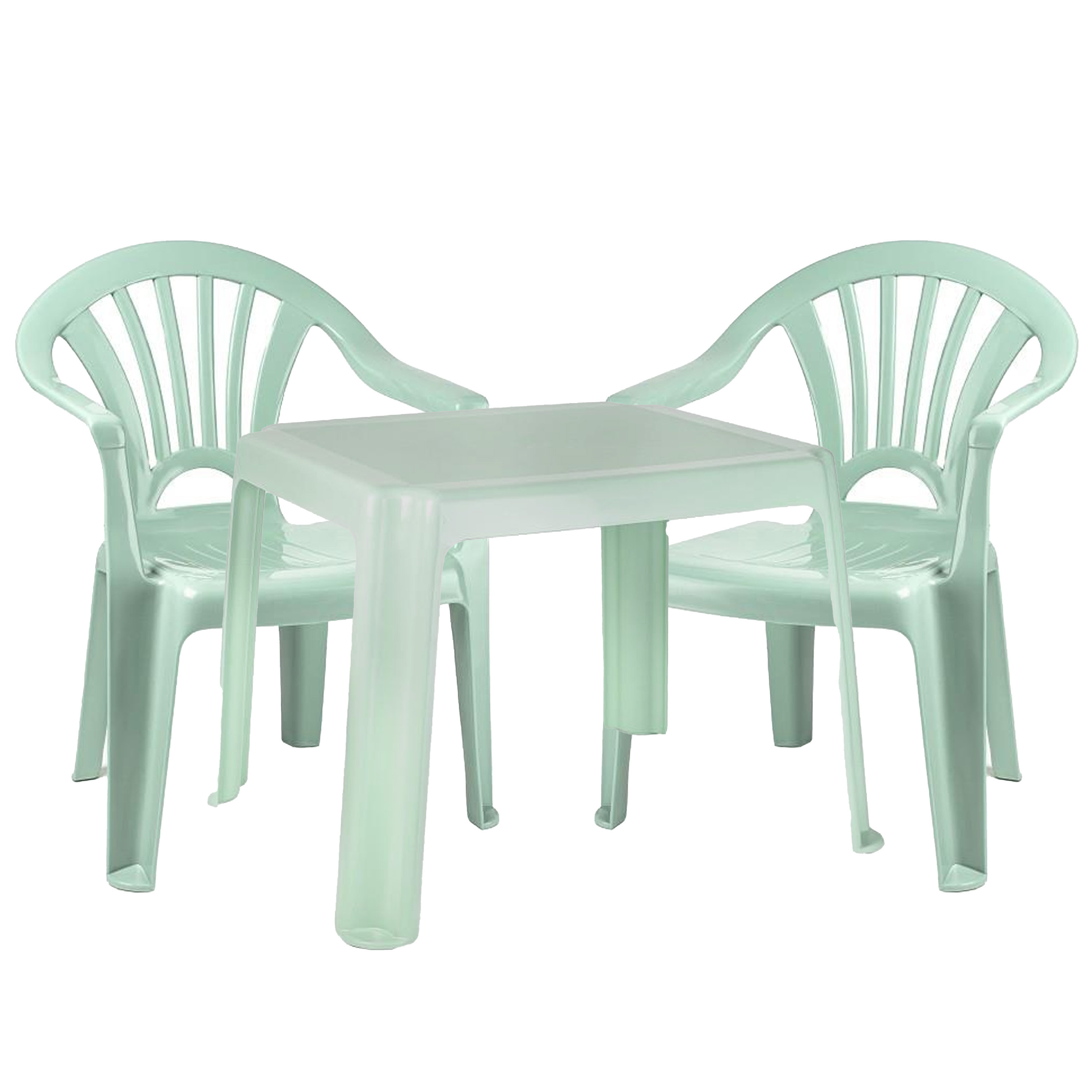 Forte Plastics Kinderstoelen 2x met tafeltje set - buiten/binnen - mintgroen - kunststof -
