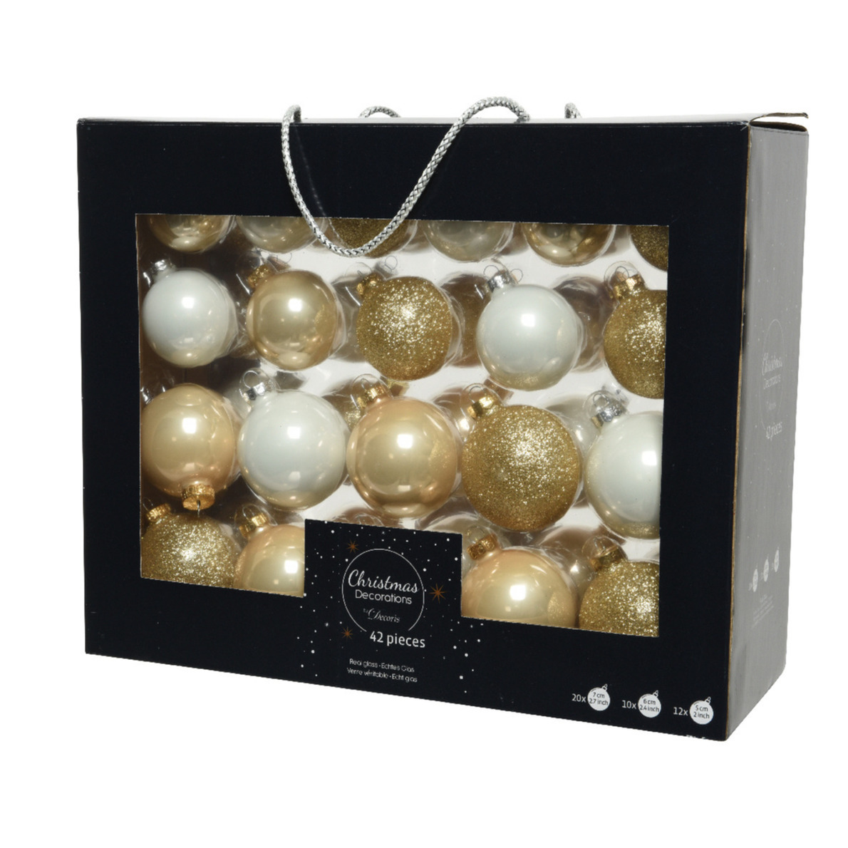 Decoris 42x stuks glazen kerstballen champagne/bruin/wit mix 5-6-7 cm -