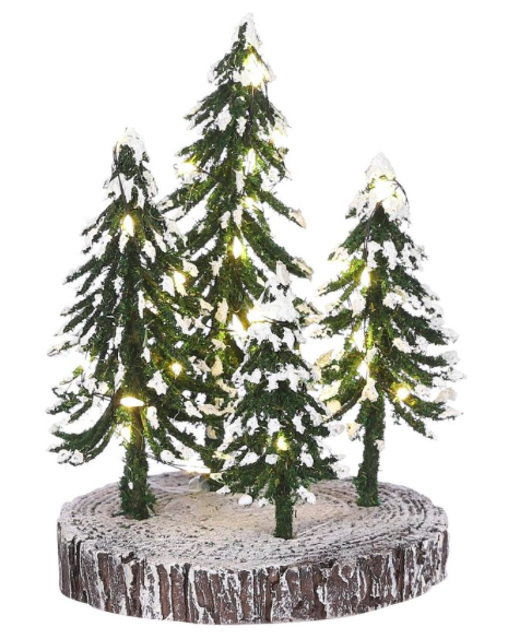 Luville  4 Snowy trees on base with warm white light battery operated - 