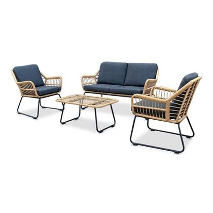 BUITEN living Blade stoel-bank loungeset 4-delig | wicker | Bamboo