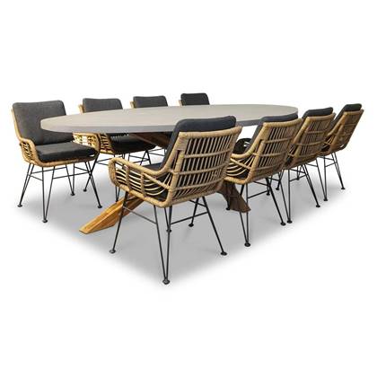 BUITEN living Livorno|Carlos Bamboo antraciet dining tuinset 9-delig |