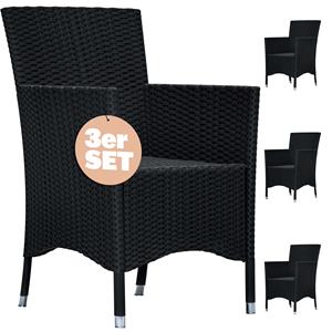 casaria Gartenstühle Polyrattan Set Stapelbar 160kg Belastbar Wetterfest Armlehne Modern Garten Terrasse Balkon Gartensessel Stapelstuhl 3er Set Schwarz