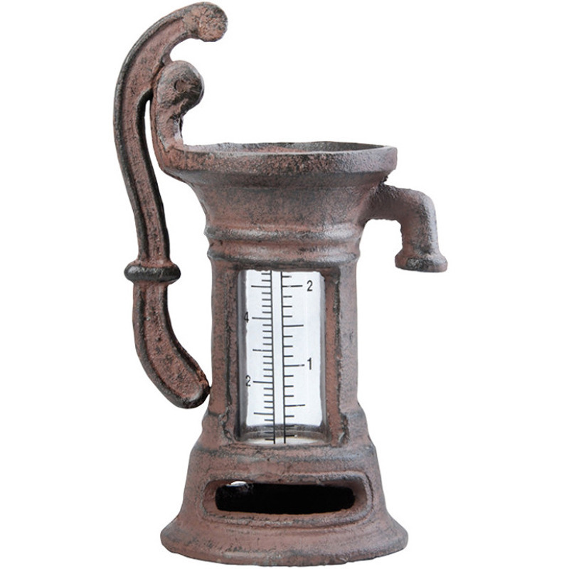 Merkloos 1x Regenmeter/neerslagmeter gietijzer waterpomp -