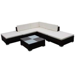 VidaXL 6-delige Loungeset met kussens poly rattan bruin