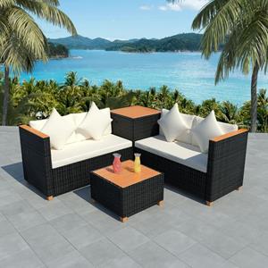 VidaXL 4-delige Loungeset met kussens poly rattan zwart