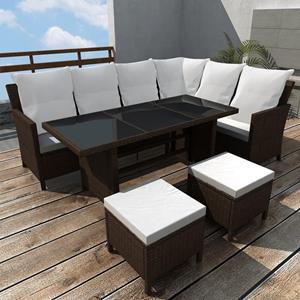 VidaXL 4-delige Loungeset met kussens poly rattan bruin