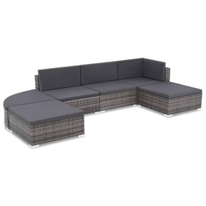 VidaXL 6-delige Loungeset met kussens poly rattan grijs