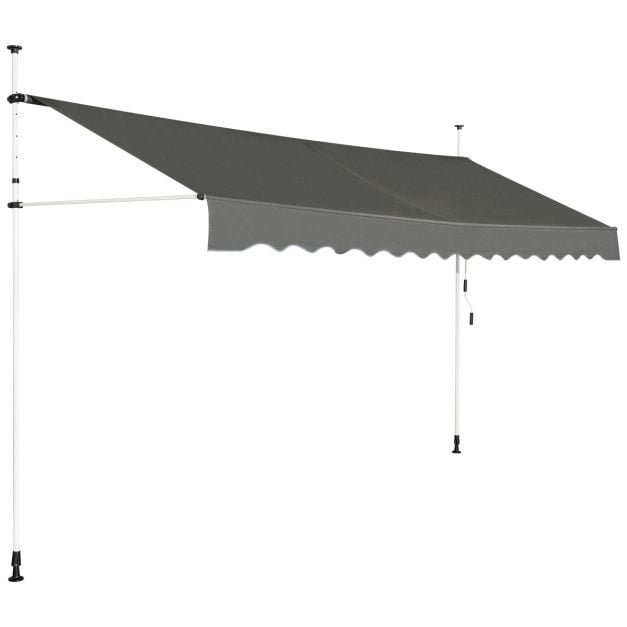 Klemmmarkise Sonnenschutz, Balkonmarkise hoehenverstellbar 200-300cm, Sonnenmarkise mit Handkurbel ohne Bohren 395cm breit, grau - Costway