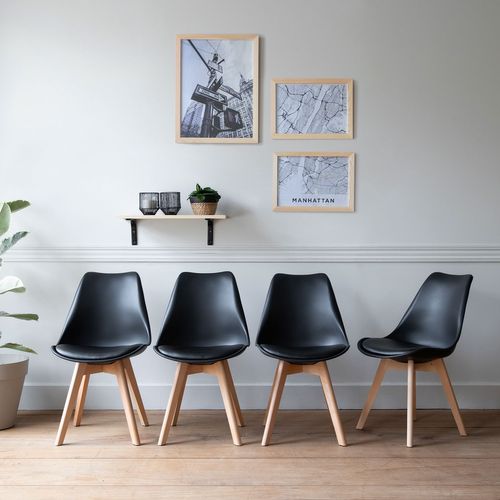 happygarden Happy Garden - Set aus 4 skandinavischen Stühlen nora schwarz mit Kissen - Schwarz