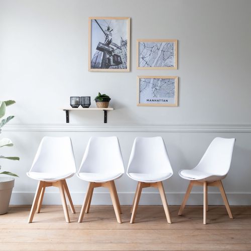 happygarden Happy Garden - Set aus 4 skandinavischen Stühlen nora weiß mit Kissen - Weiß