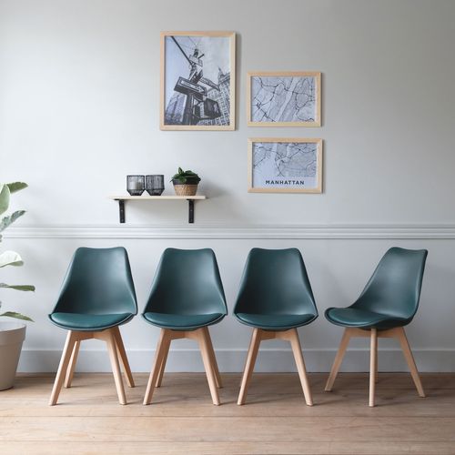happygarden Happy Garden - Set aus 4 skandinavischen Stühlen nora blau mit Kissen - Blau