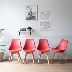 happygarden Happy Garden - Set aus 4 skandinavischen Stühlen nora rot mit Kissen - Rot