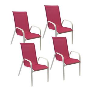 happygarden Satz von 4 Stühlen marbella aus rosa Textilene - weißes Aluminium - Rosa