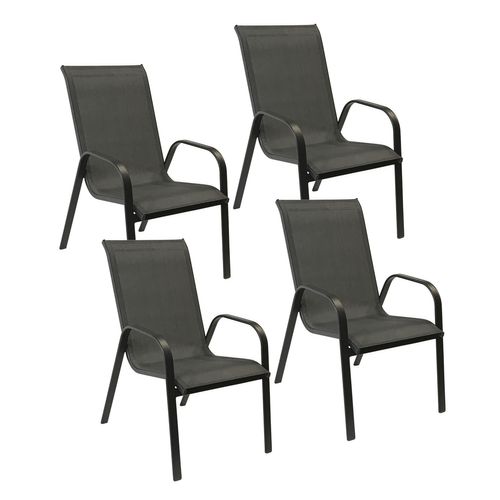 happygarden Satz von 4 Stühlen MARBELLA aus grauem Textilene - anthrazitgraues Aluminium - Grau