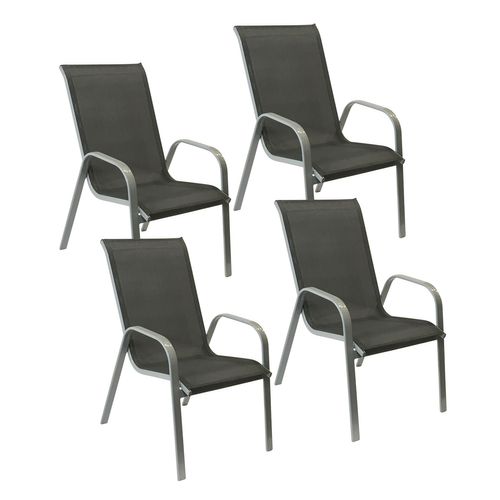 happygarden Satz von 4 Stühlen marbella aus grauem Textilene - graues Aluminium - Grau