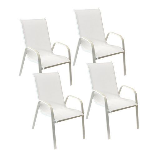 happygarden Satz von 4 Stühlen marbella aus weißem Textilene - weißes Aluminium - Weiß