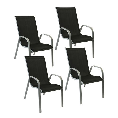 happygarden Satz von 4 Stühlen marbella aus schwarzem Textilene - grauem Aluminium - Schwarz