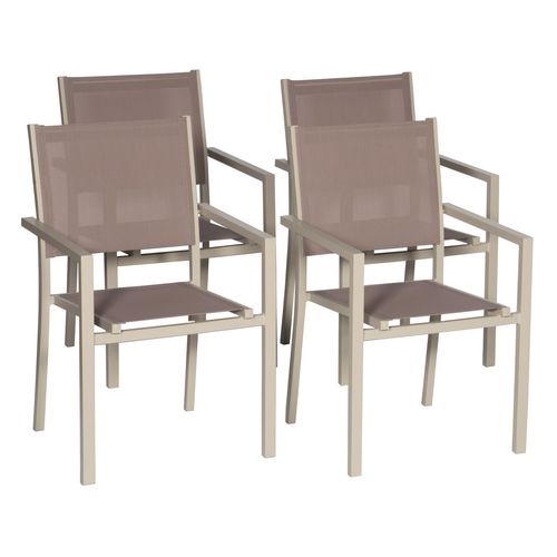 happygarden Set aus 4 Stühlen aus Aluminium in Taupe - Textilene in Taupe - Braun