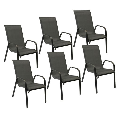 happygarden Satz von 6 Stühlen marbella aus grauem Textilene - anthrazitgraues Aluminium - Grau