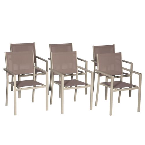 happygarden Set aus 6 Stühlen aus Aluminium in Taupe - Textilene in Taupe - Braun