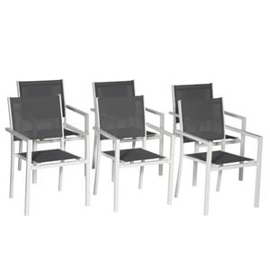 happygarden Satz von 6 Stühlen aus weißem Aluminium - graues Textilene - Weiß