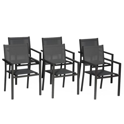happygarden Satz von 6 Stühlen aus anthrazitfarbenem Aluminium - graues Textilene - Grau