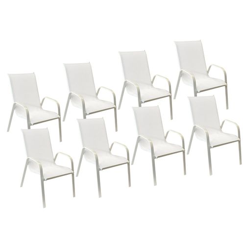 happygarden Satz von 8 Stühlen marbella aus weißem Textilene - weißem Aluminium - Weiß