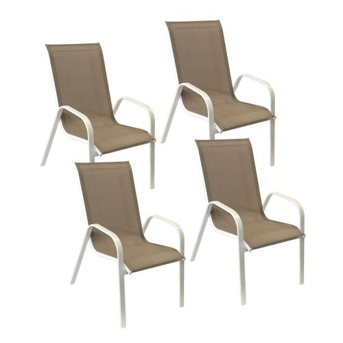 happygarden Satz von 4 Stühlen marbella aus taupefarbenem Textilene - weißes Aluminium - Braun