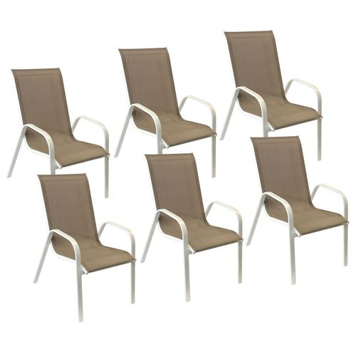 happygarden 6er-Set Stühle marbella aus taupefarbenem Textilene - weißes Aluminium - Braun